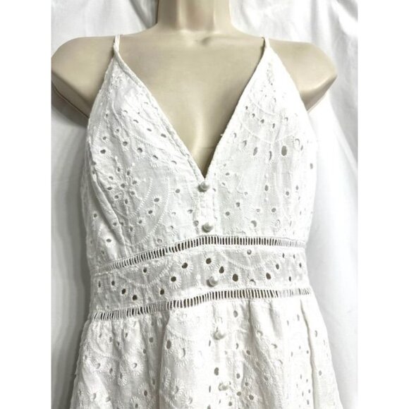 Simplee Cotton Sleeveless Resort Eyelet Lace V-Neck, Adj. Straps Midi Dress  XL - Picture 3 of 8